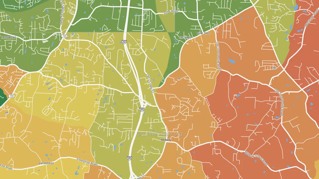 Midway, NC Map of Robbery Rates