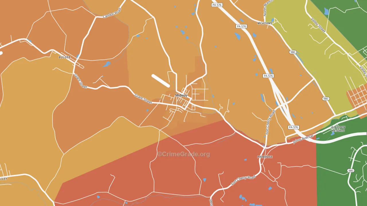 Midway, PA Map of Robbery Rates