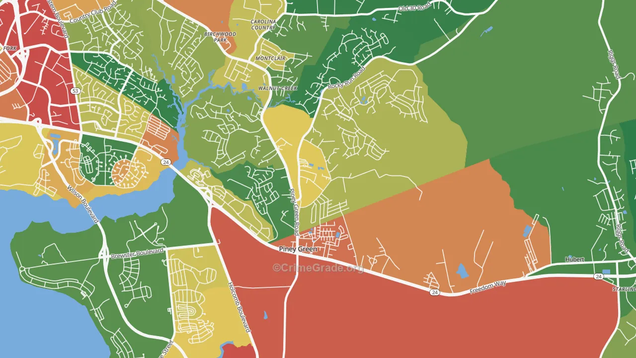 Midway Park, NC Map of Robbery Rates