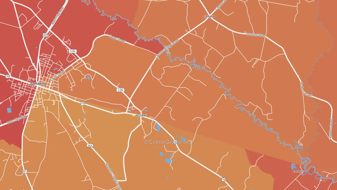 Midway, SC Map of Robbery Rates