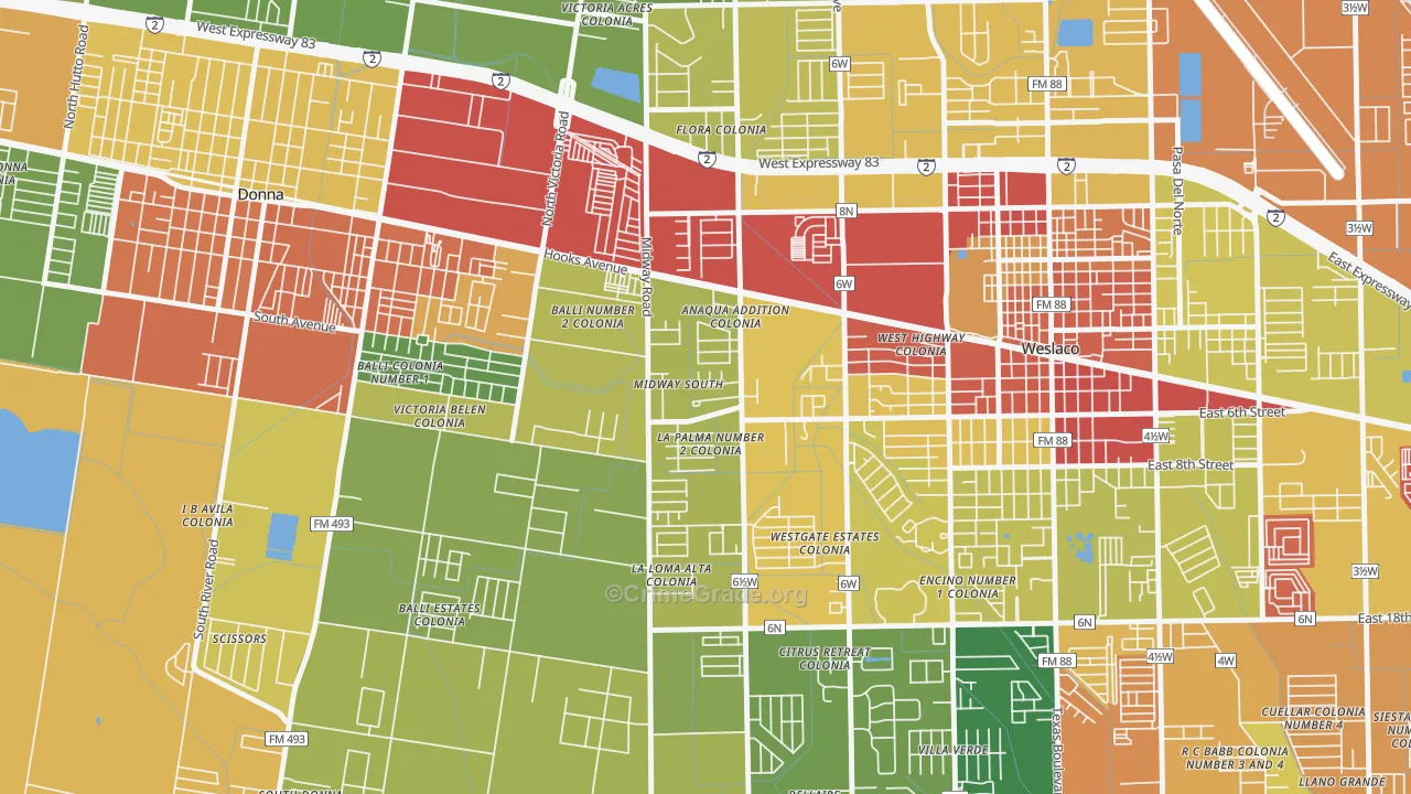 Midway South, TX Map of Robbery Rates
