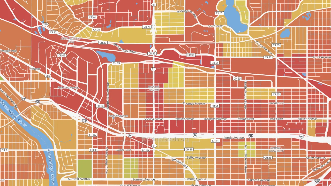 Midway, St. Paul, MN Map of Robbery Rates