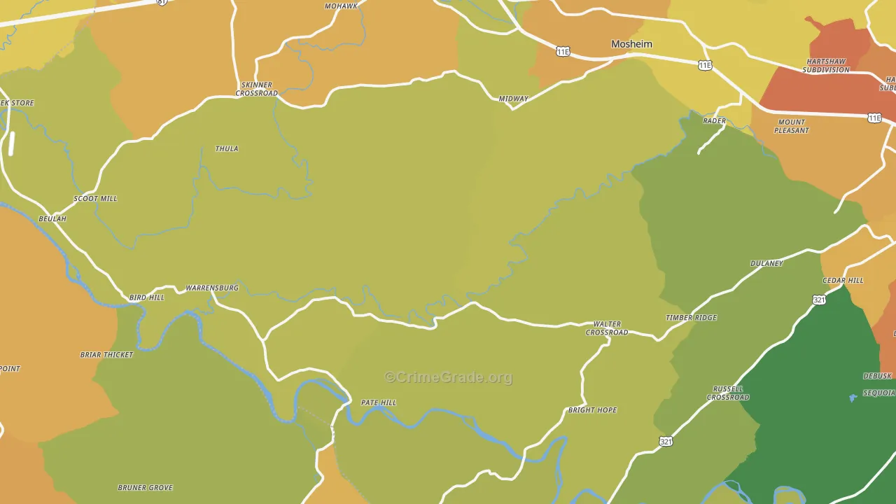 Midway, TN Map of Robbery Rates
