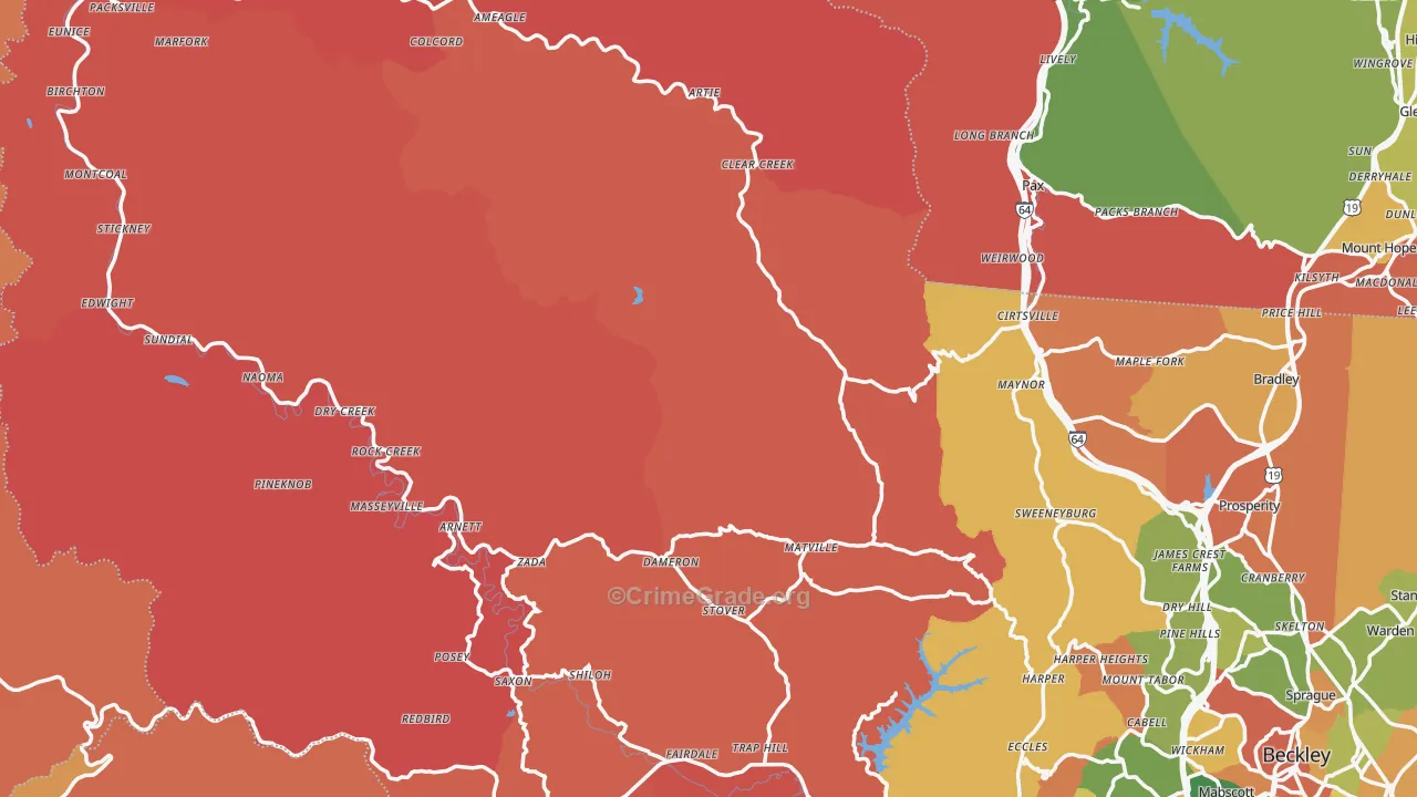 Midway, WV Map of Robbery Rates