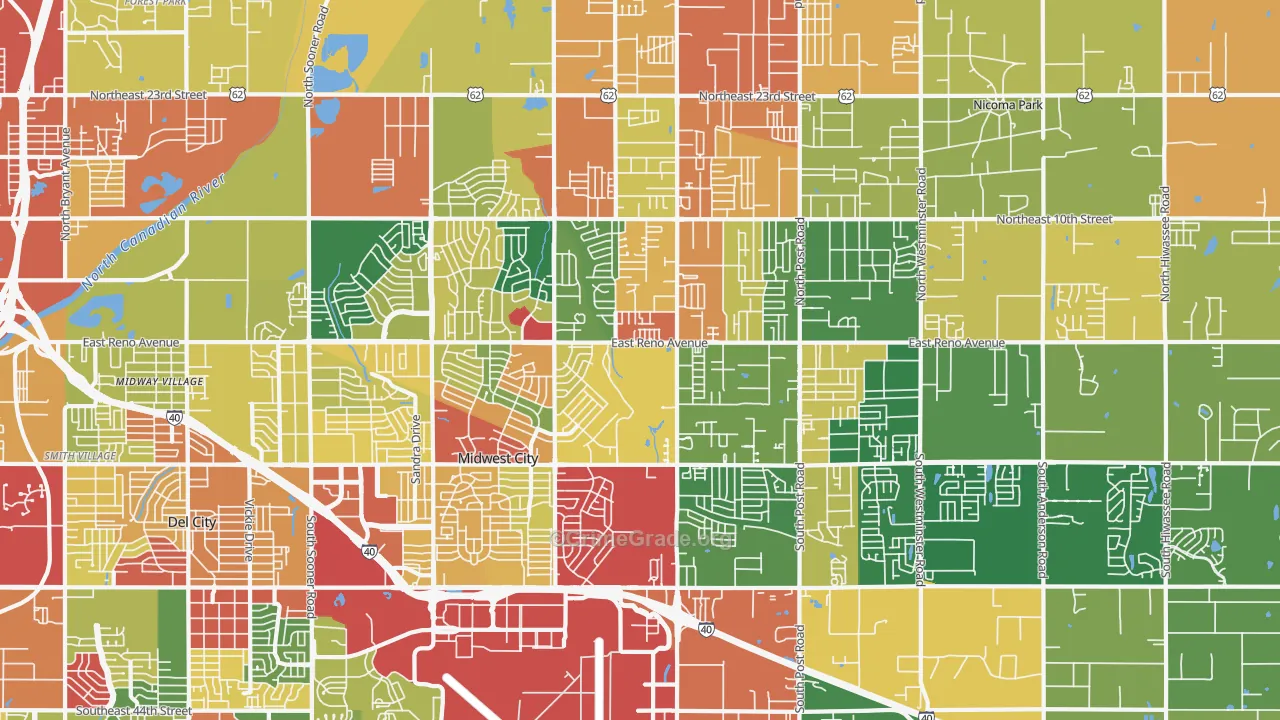 Midwest City, OK Map of Robbery Rates