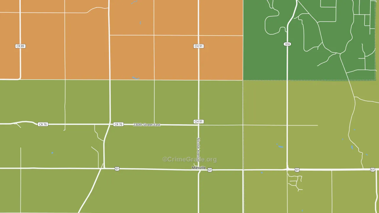 Miesville, MN Map of Robbery Rates