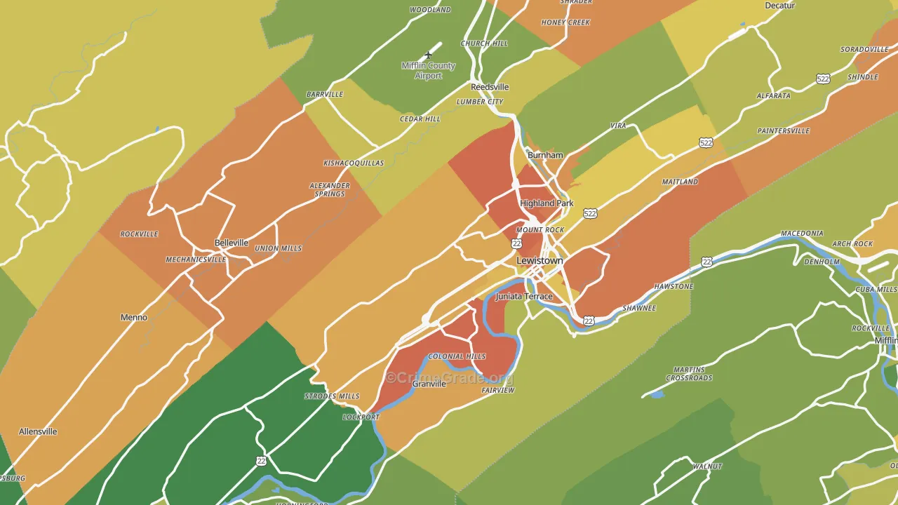 Mifflin County, PA Map of Robbery Rates