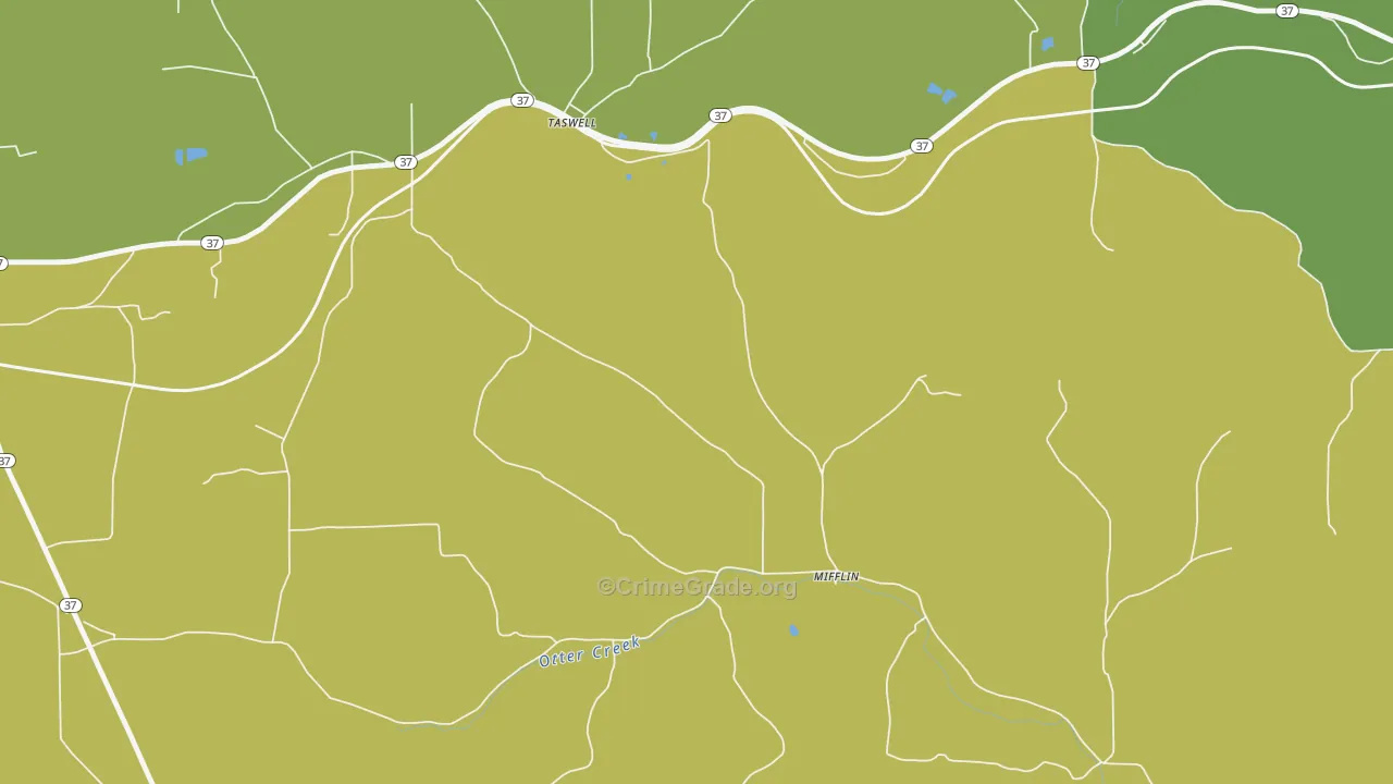 Mifflin, IN Map of Robbery Rates