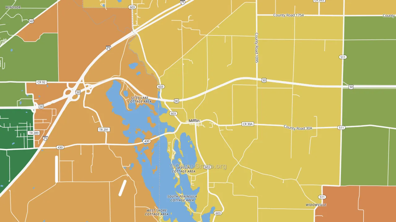 Mifflin, OH Map of Robbery Rates