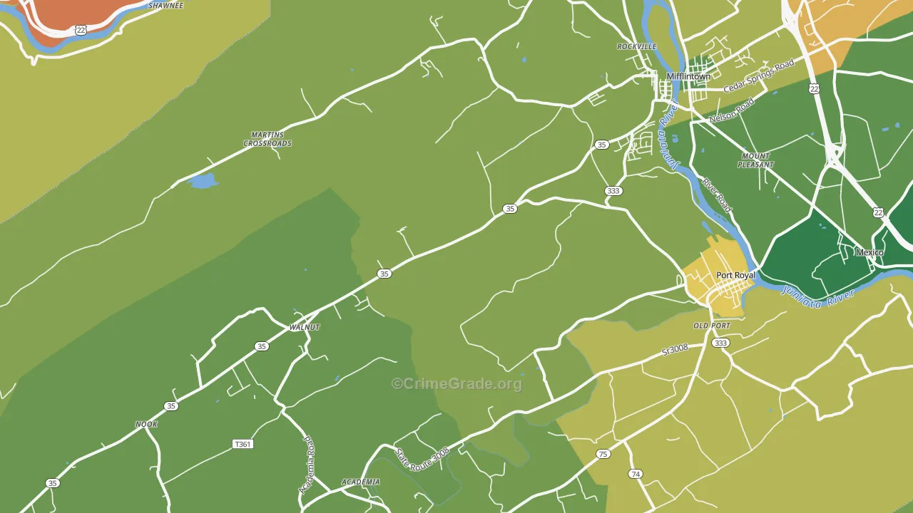 Mifflin, PA Map of Robbery Rates
