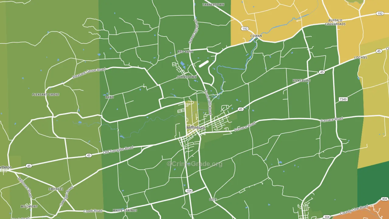 Mifflinburg, PA Map of Robbery Rates