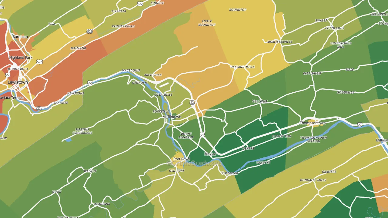 Mifflintown, PA Map of Robbery Rates