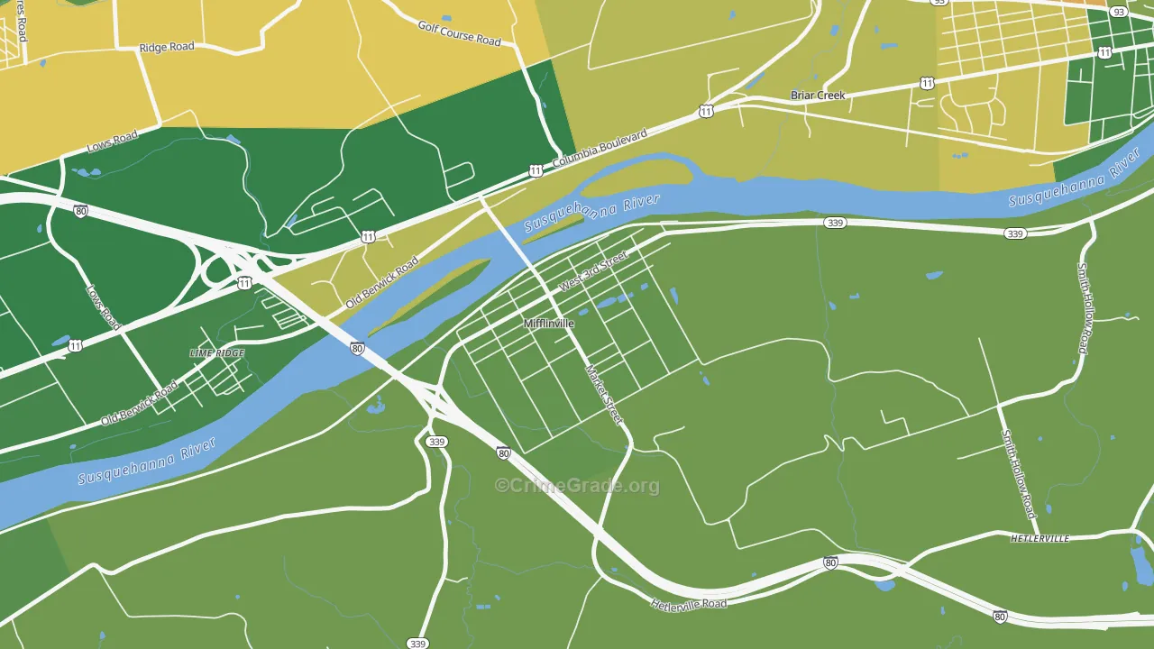 Mifflinville, PA Map of Robbery Rates