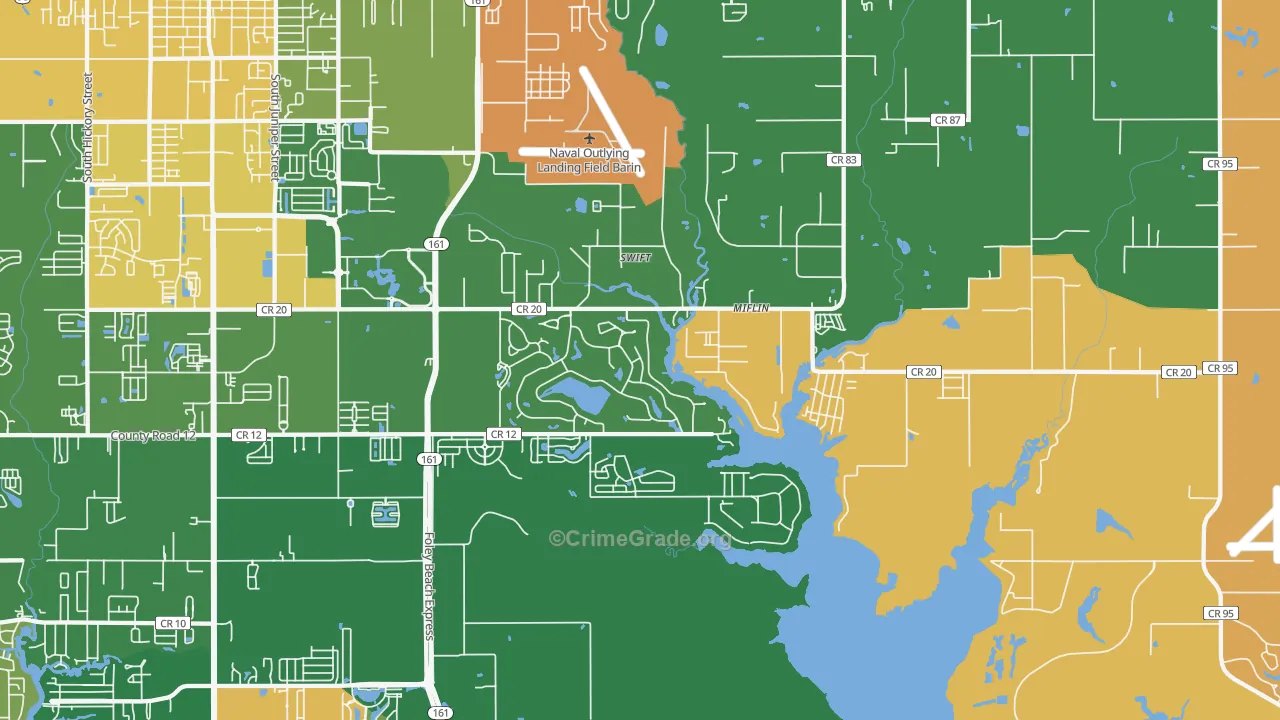 Miflin, AL Map of Robbery Rates