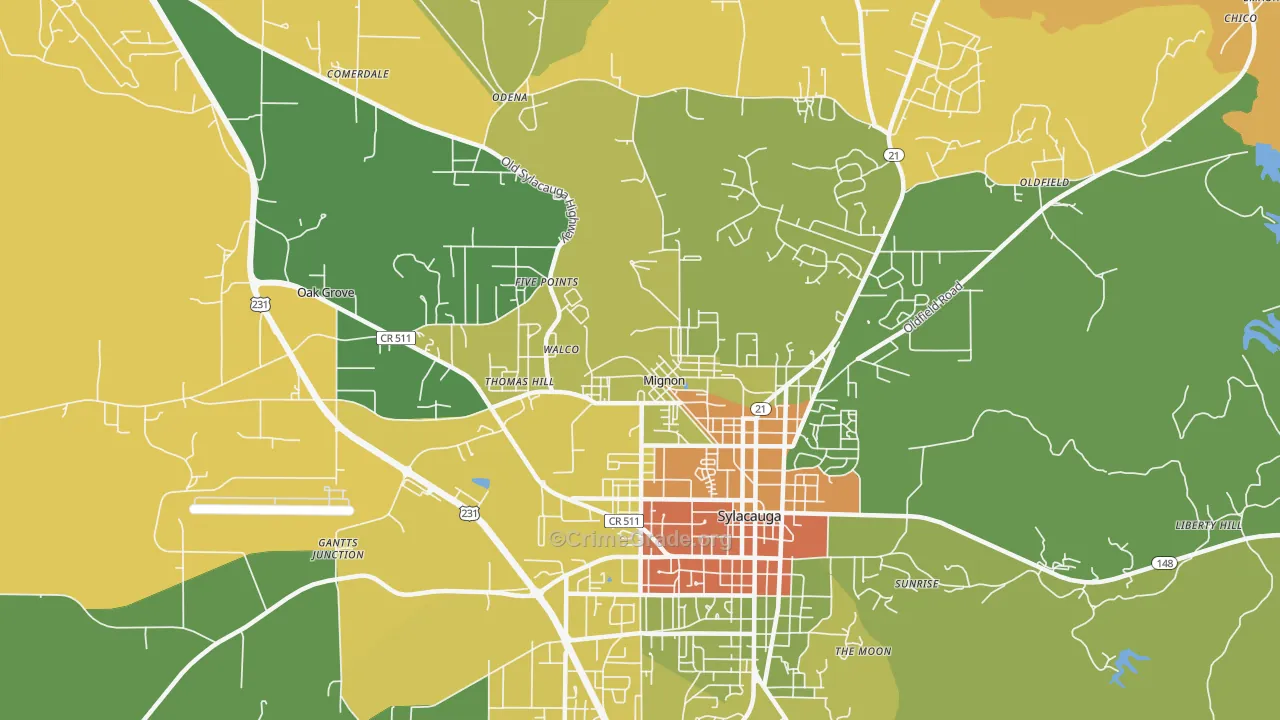 Mignon, AL Map of Robbery Rates