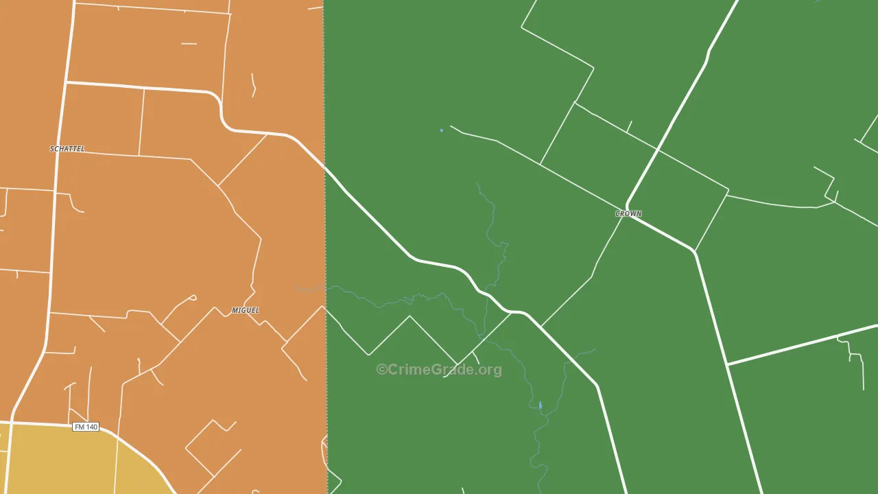 Miguel, TX Map of Robbery Rates