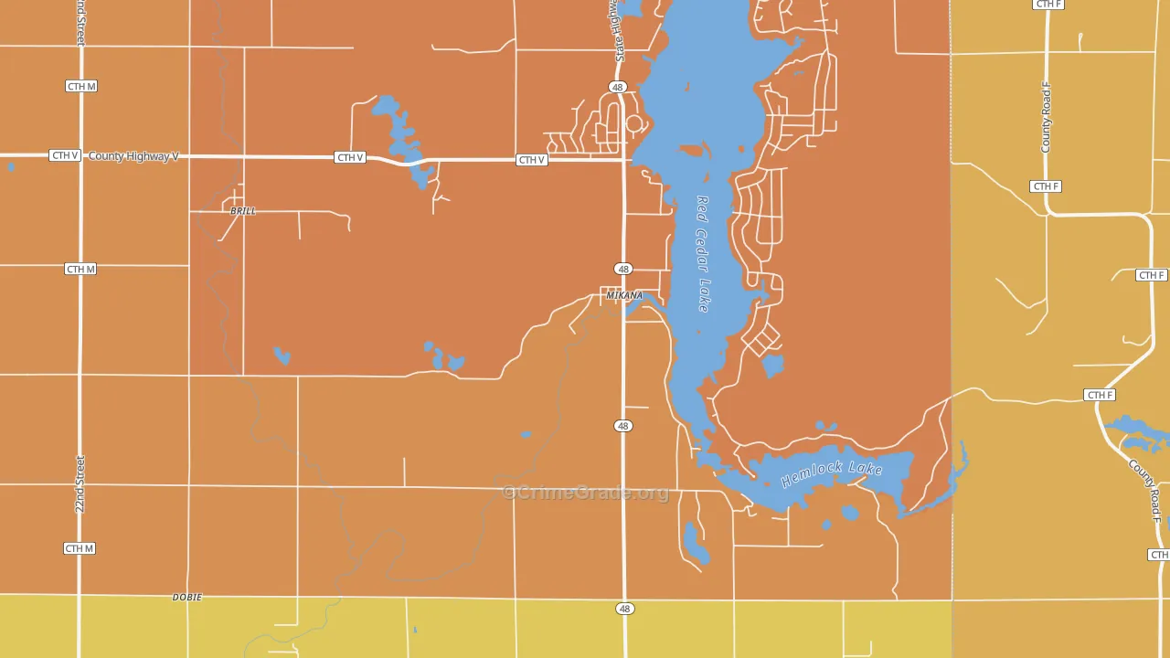 Mikana, WI Map of Robbery Rates