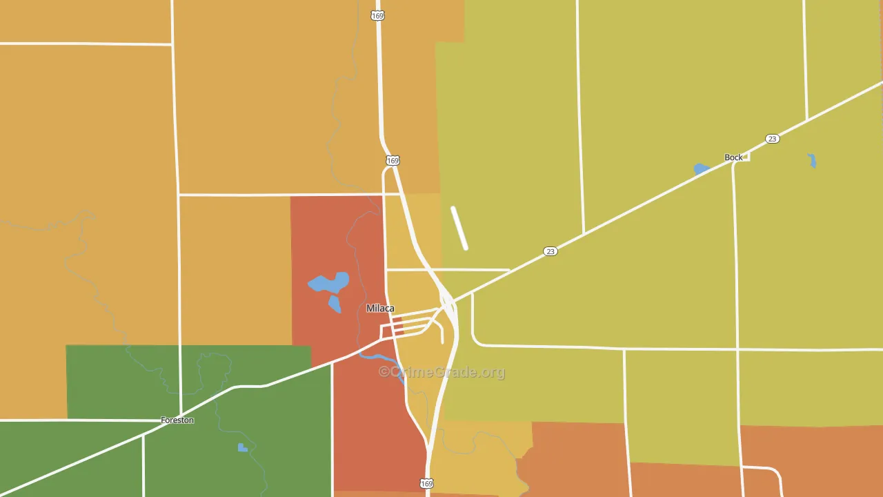 Milaca, MN Map of Robbery Rates