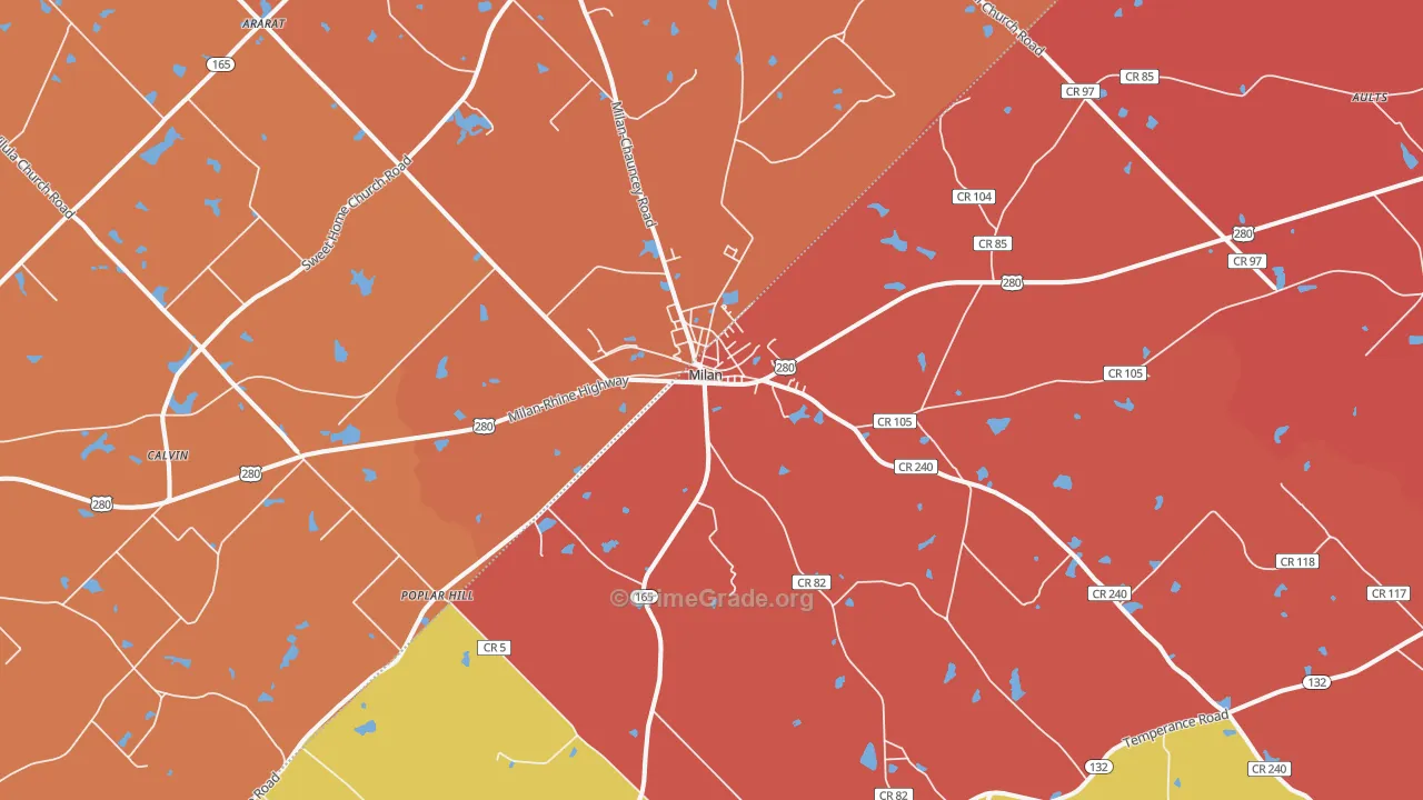 Milan, GA Map of Robbery Rates