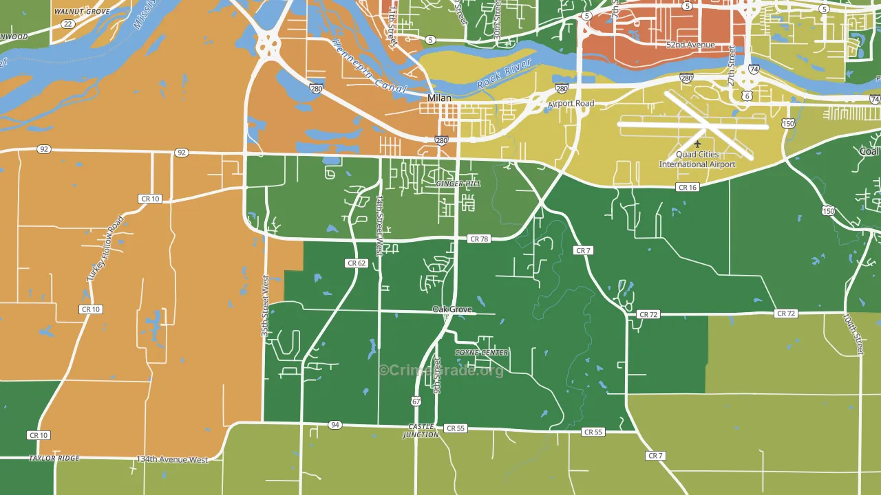 Milan, IL Map of Robbery Rates
