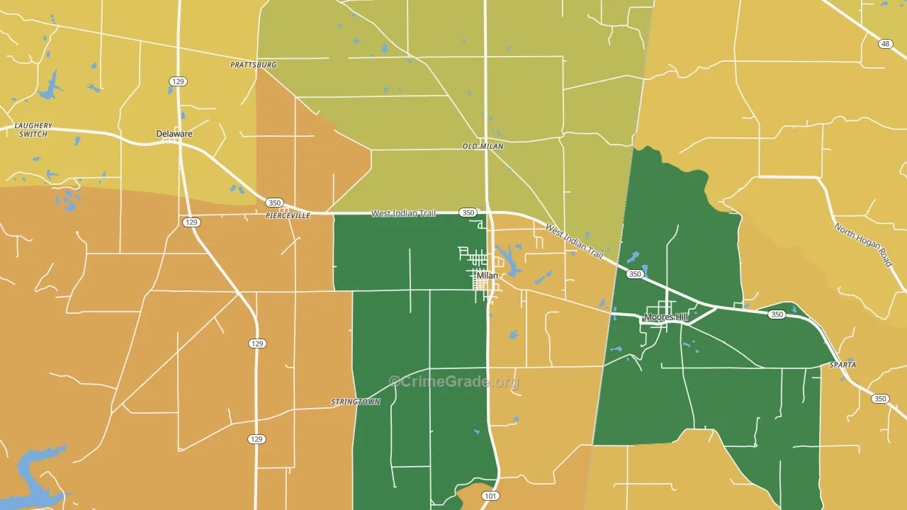 Milan, IN Map of Robbery Rates