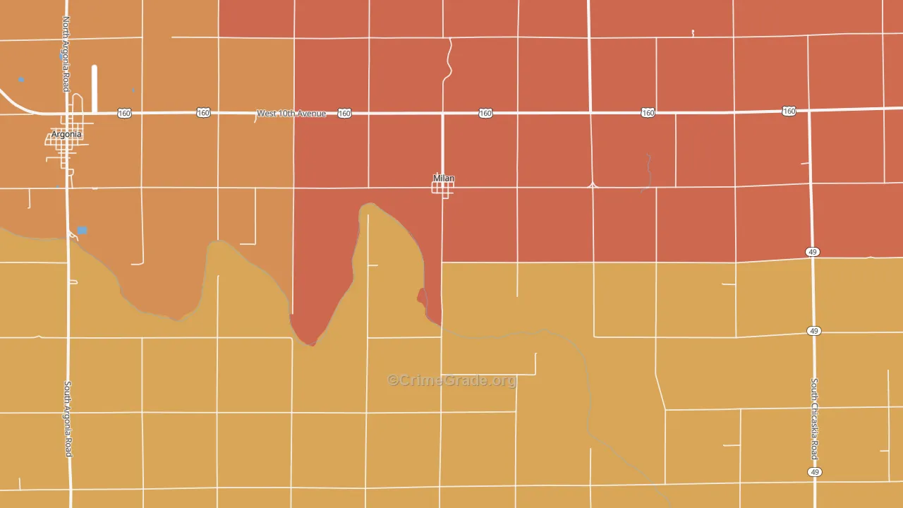 Milan, KS Map of Robbery Rates