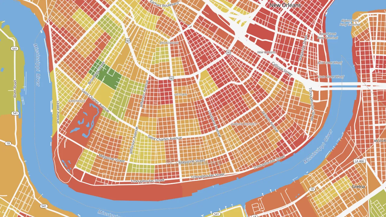 Milan, New Orleans, LA Map of Robbery Rates
