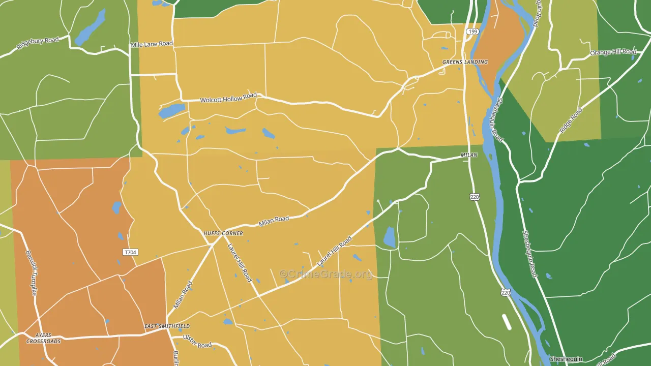 Milan, PA Map of Robbery Rates