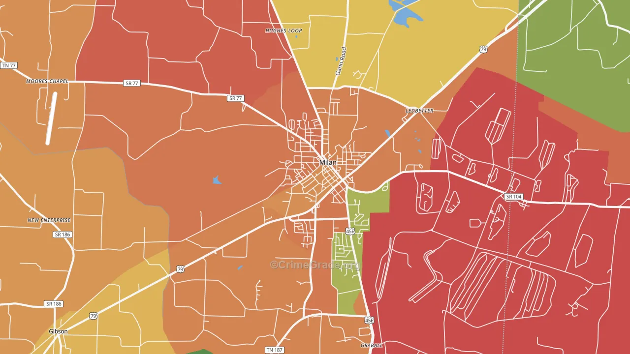 Milan, TN Map of Robbery Rates