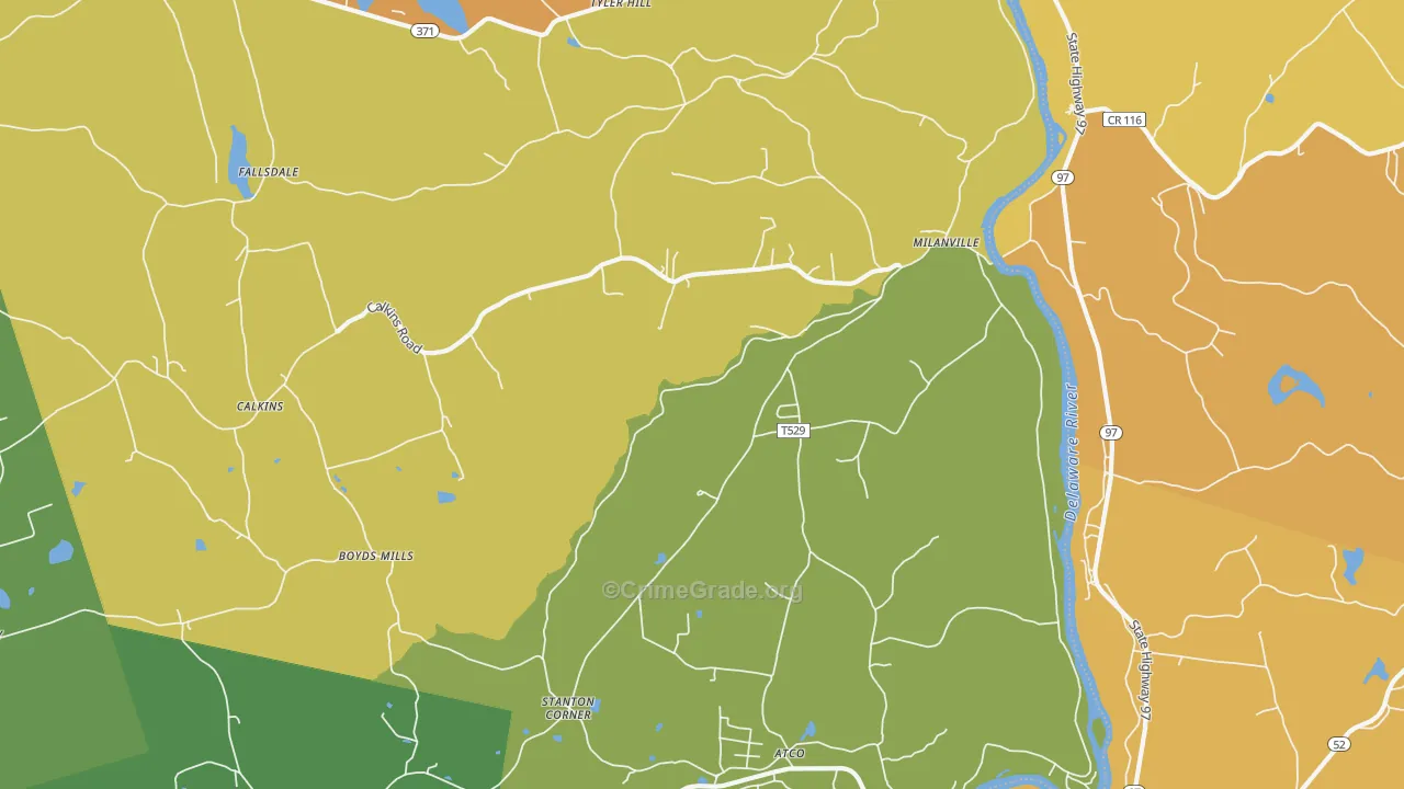 Milanville, PA Map of Robbery Rates