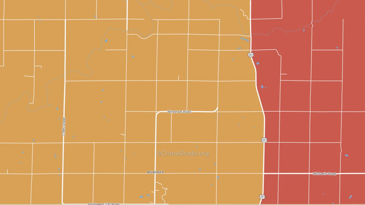 Milberger, KS Map of Robbery Rates
