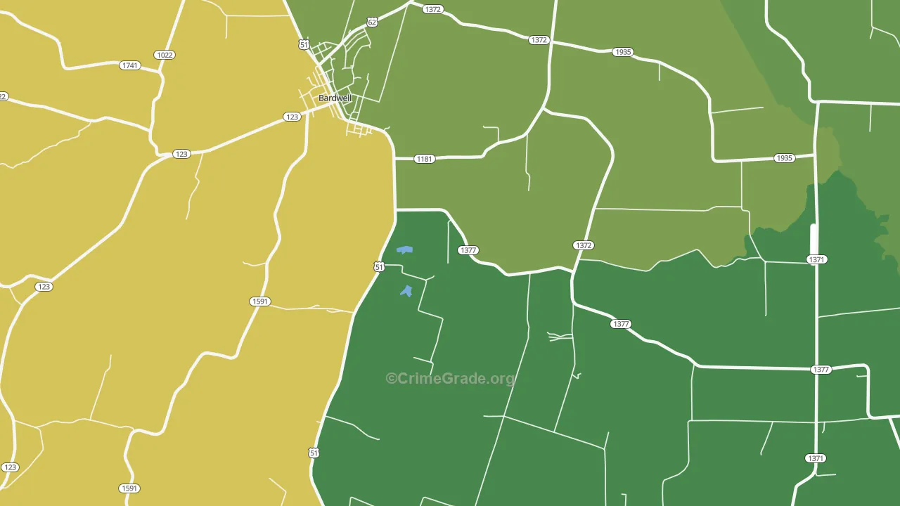 Milburn, KY Map of Robbery Rates