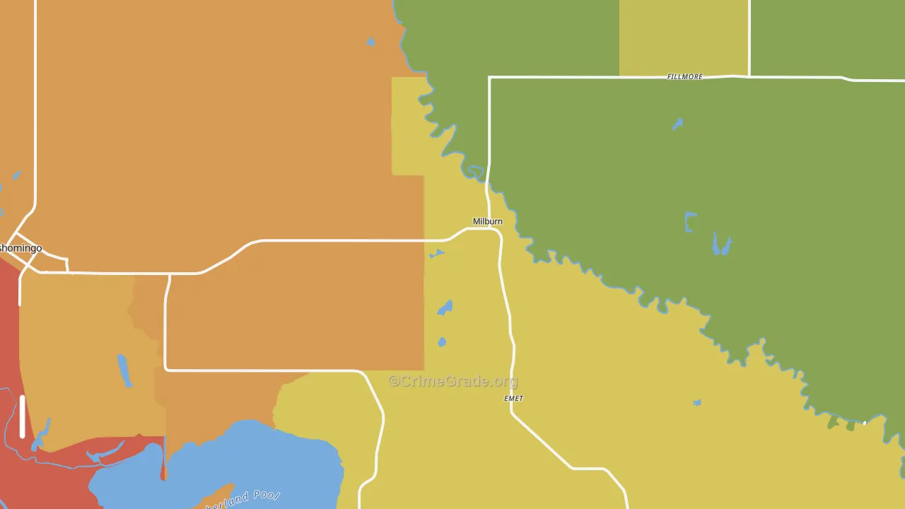 Milburn, OK Map of Robbery Rates