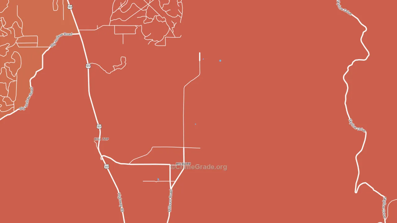 Milburn, UT Map of Robbery Rates