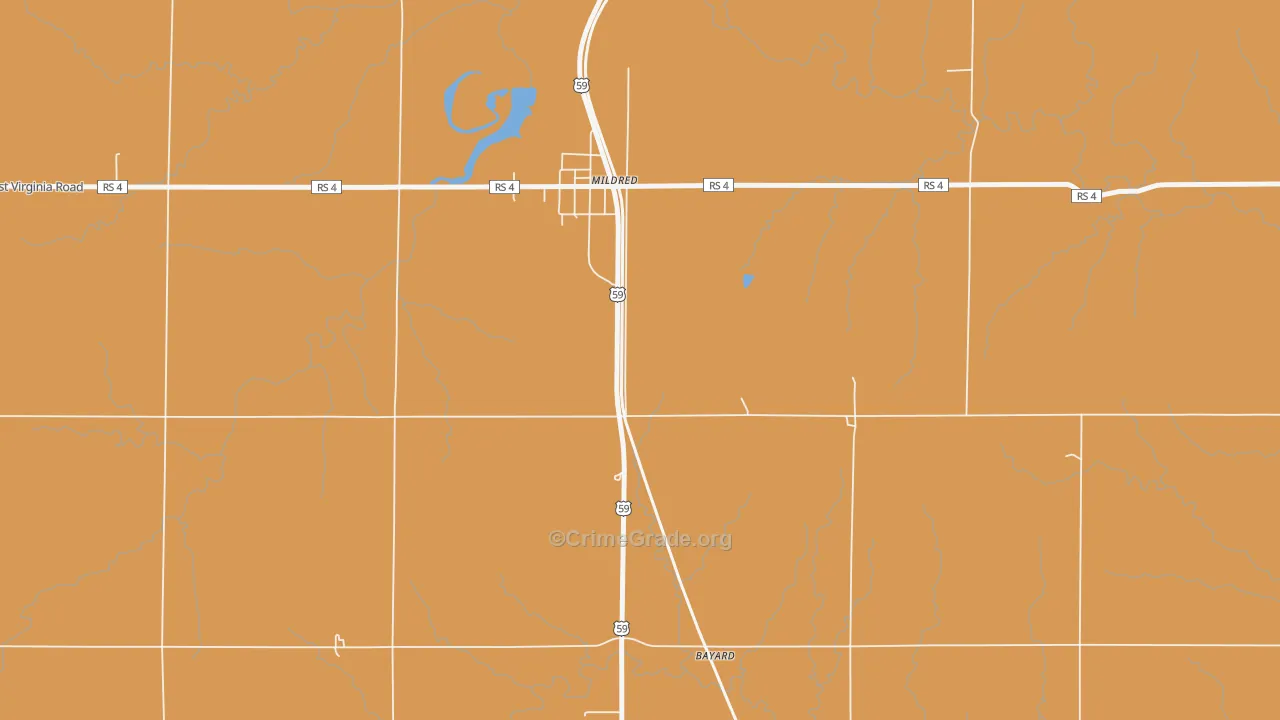 Mildred, KS Map of Robbery Rates