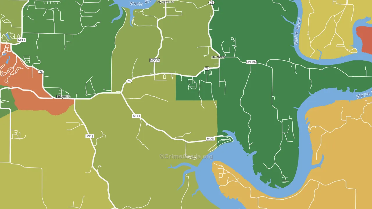 Mildred, MO Map of Robbery Rates