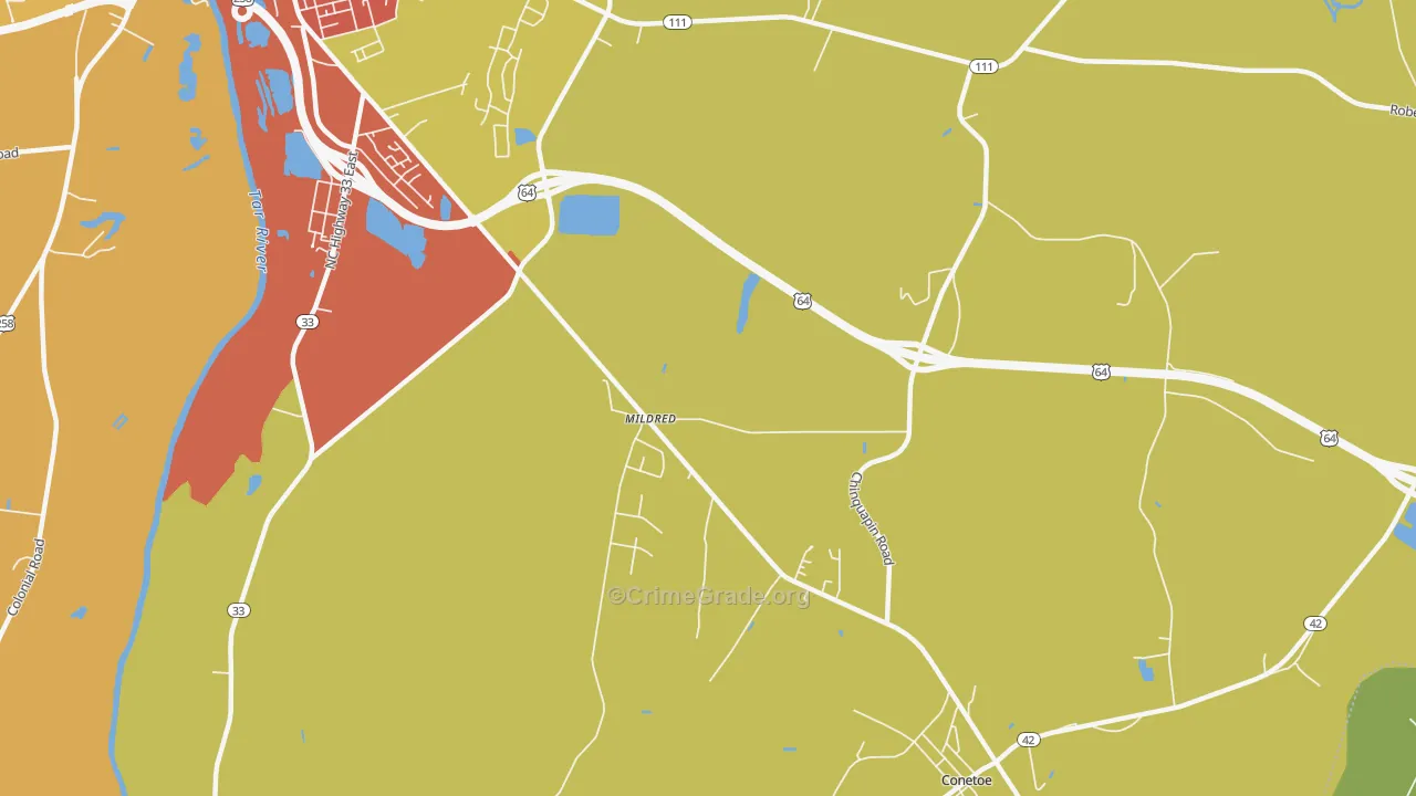 Mildred, NC Map of Robbery Rates