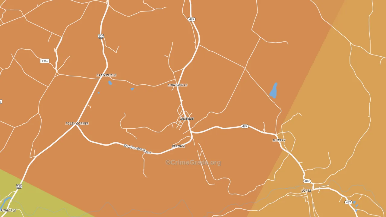 Mildred, PA Map of Robbery Rates