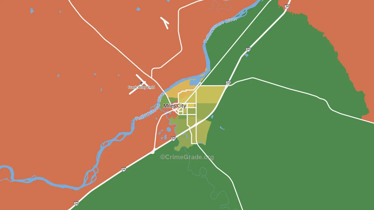 Miles City, MT Map of Robbery Rates