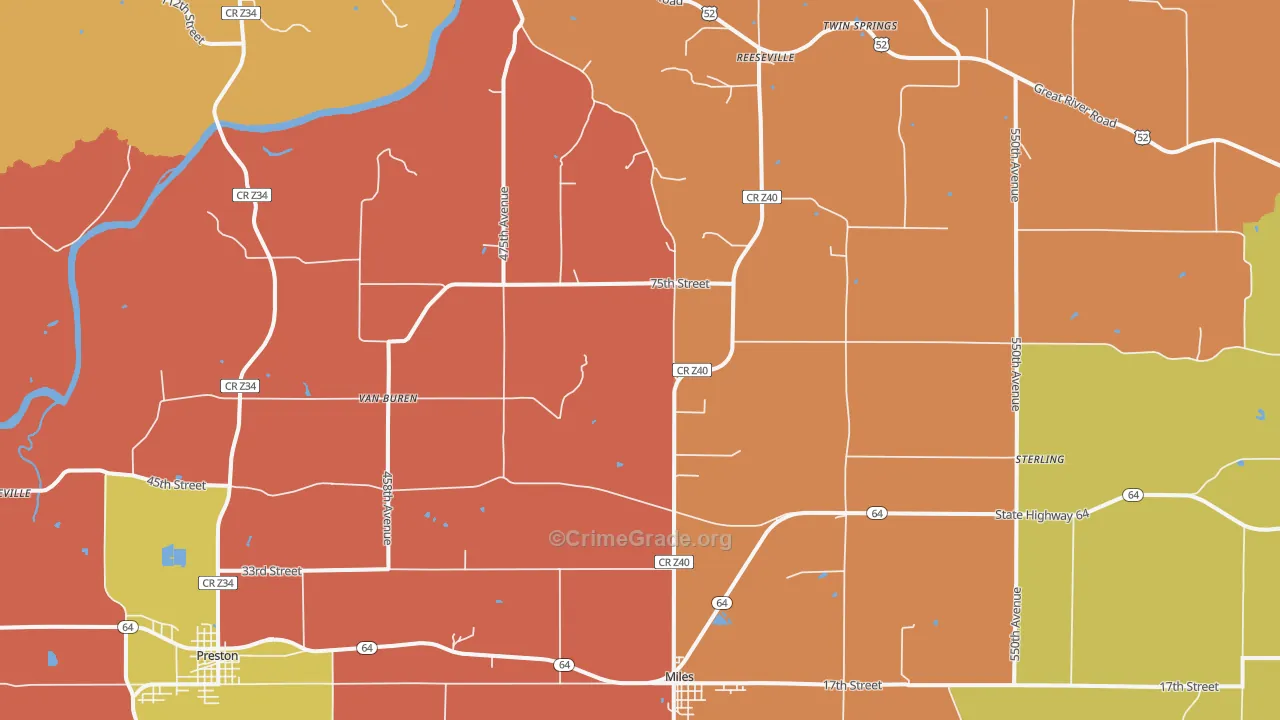 Miles, IA Map of Robbery Rates