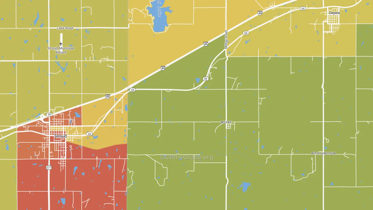 Milfay, OK Map of Robbery Rates