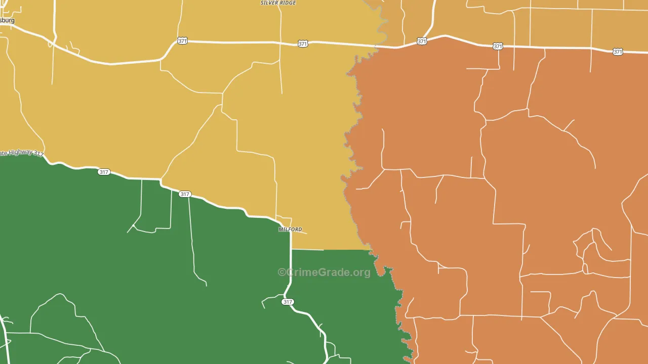 Milford, AR Map of Robbery Rates