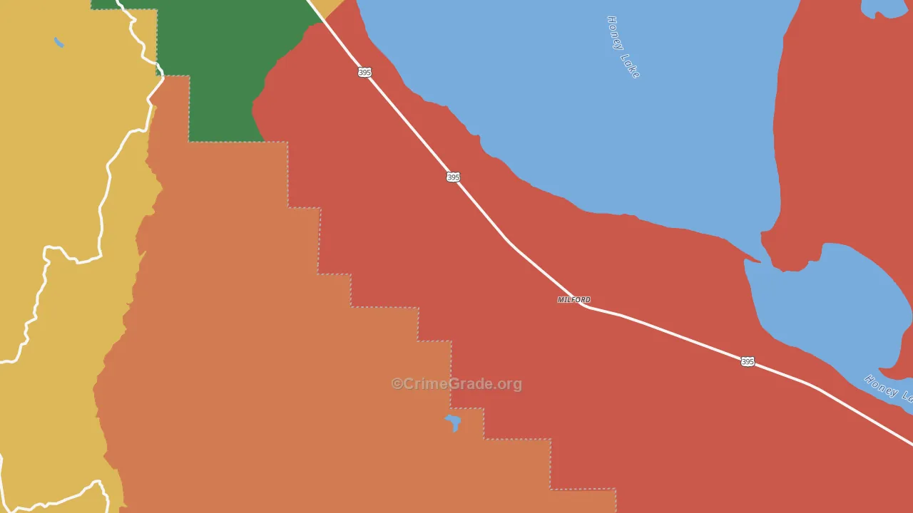Milford, CA Map of Robbery Rates