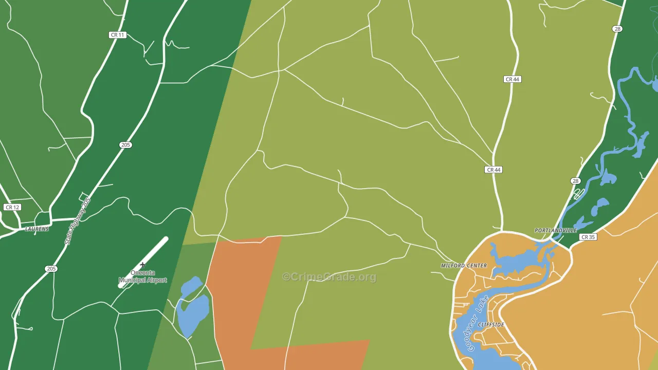Milford Center, NY Map of Robbery Rates