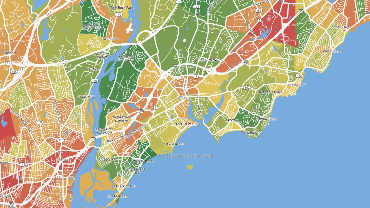 Milford, CT Map of Robbery Rates