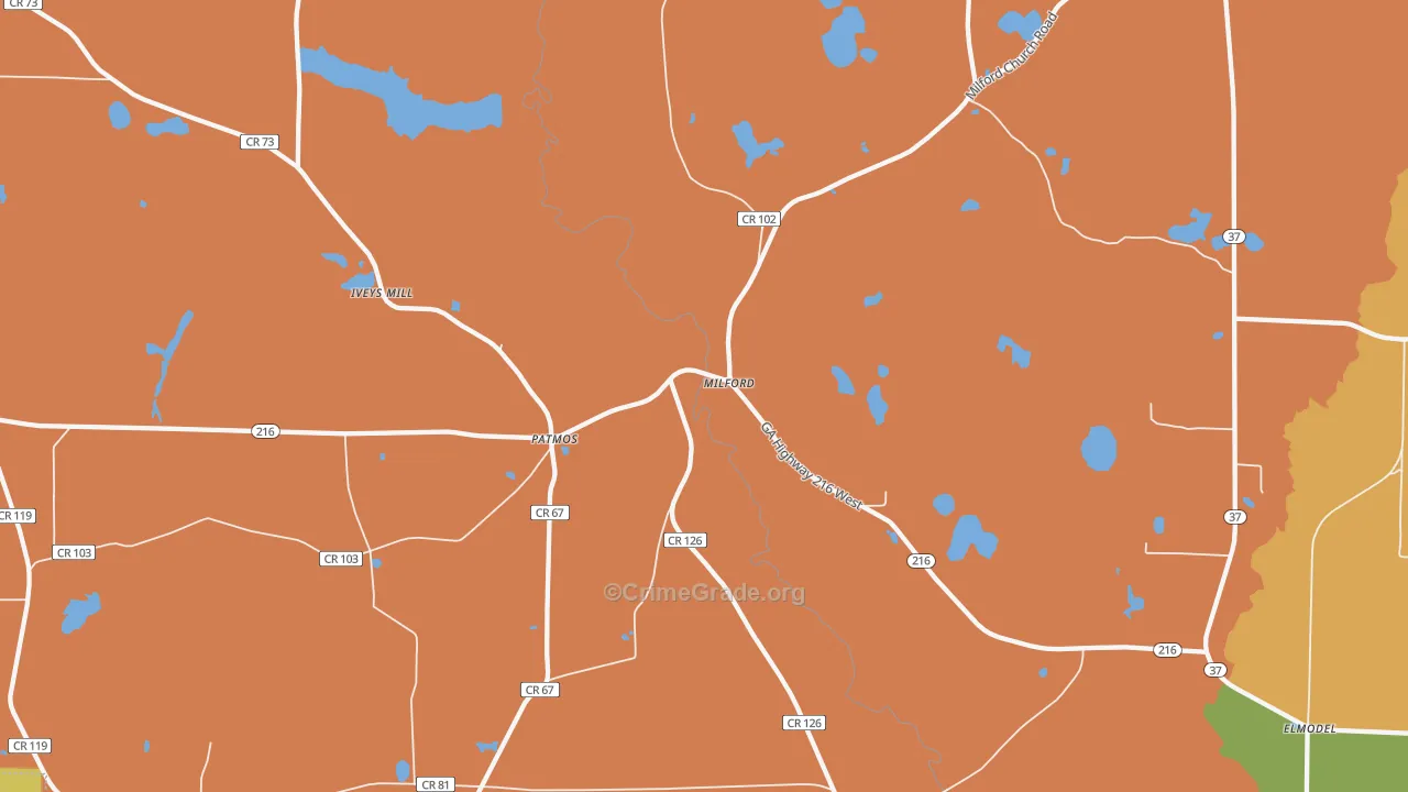 Milford, GA Map of Robbery Rates