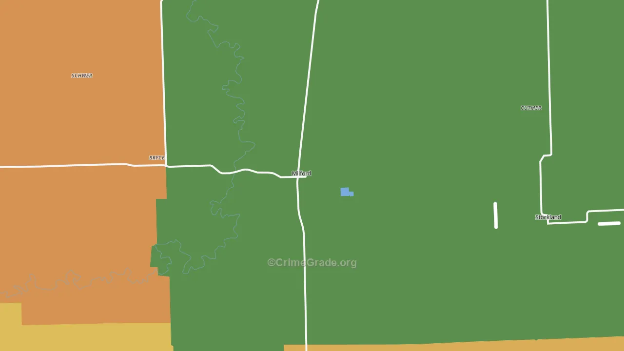 Milford, IL Map of Robbery Rates