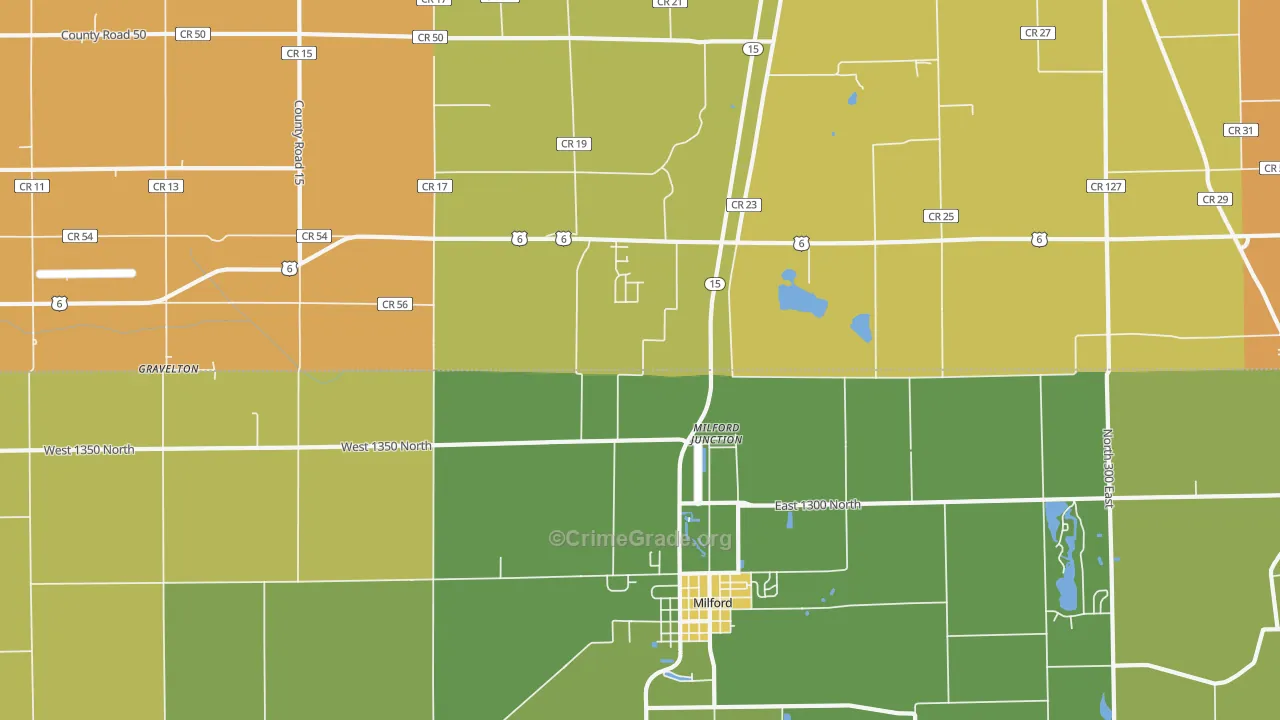 Milford Junction, IN Map of Robbery Rates