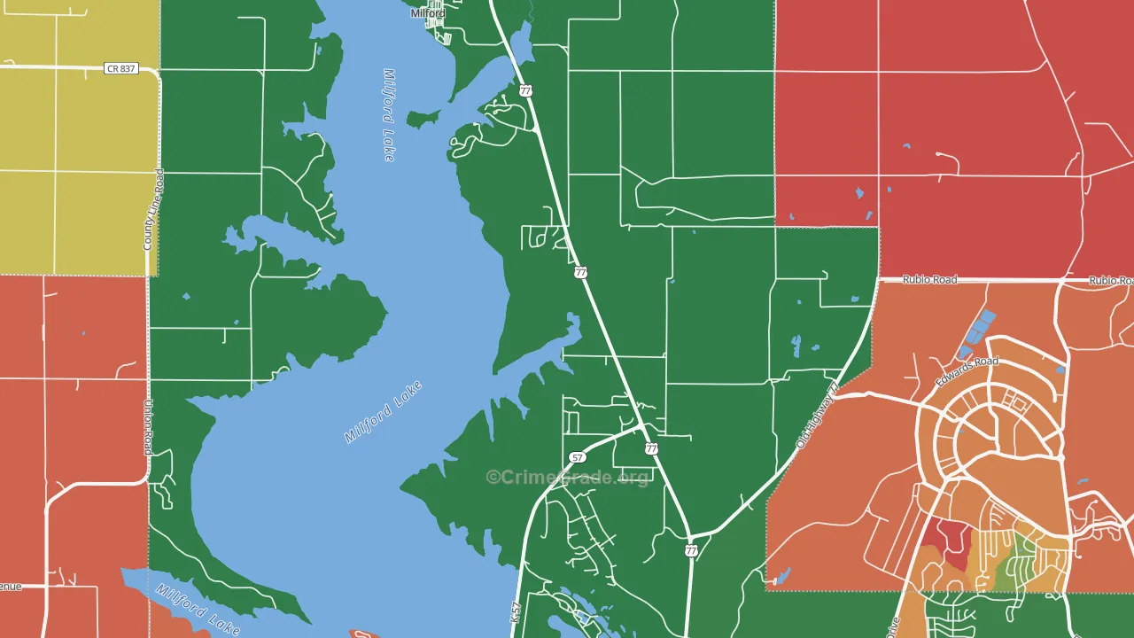 Milford, KS Map of Robbery Rates