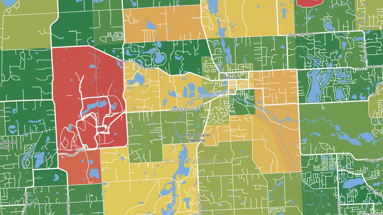 Milford, MI Map of Robbery Rates
